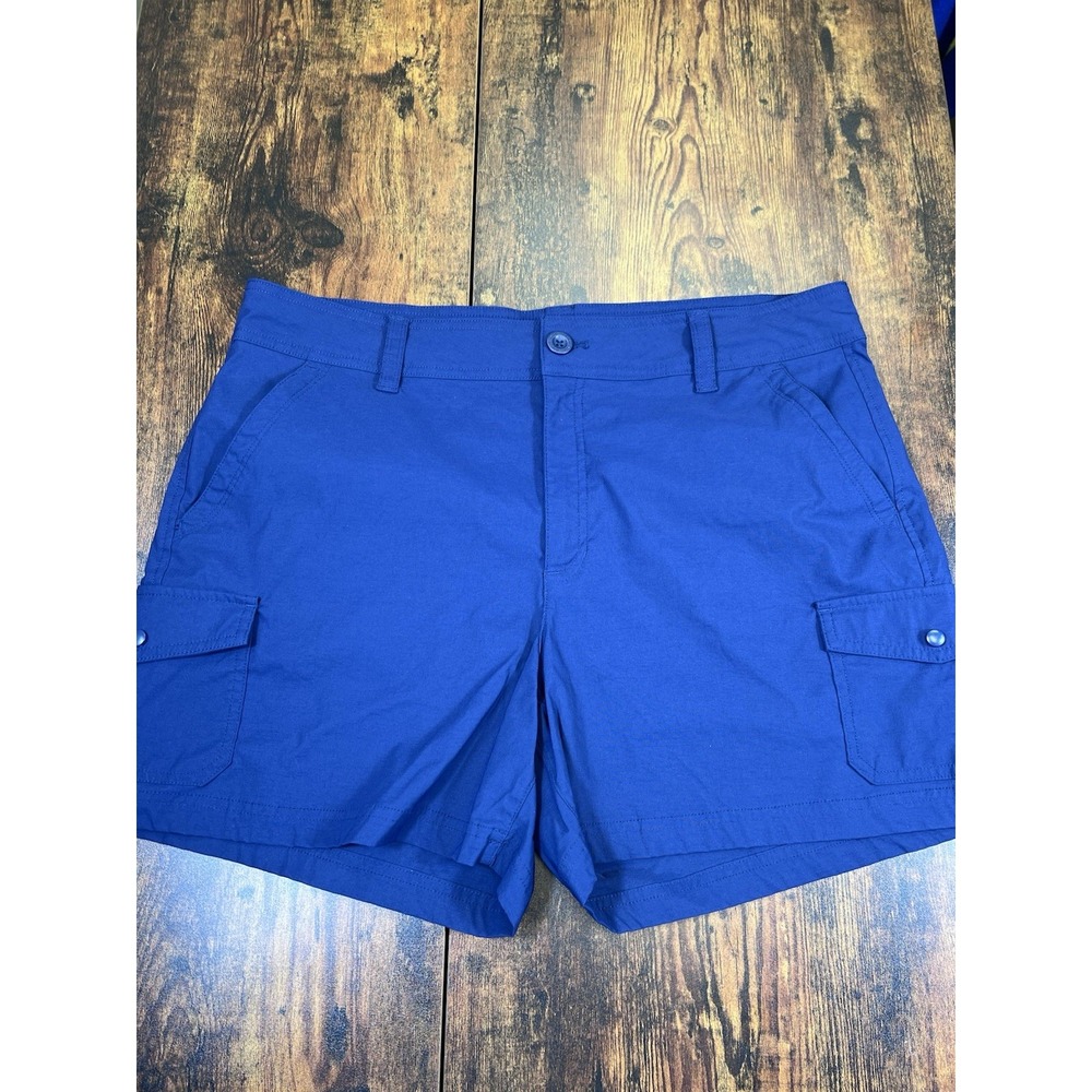 Eddie Bauer Shorts Womens 16 Blue Cargo Hiking Nylon Stretch Outdoor Travel Hike
